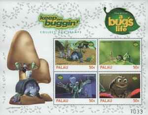 Palau Keep On Buggin' A Bug's Life Disney Pixar Souvenir Sheet of 4 Stamps MNH