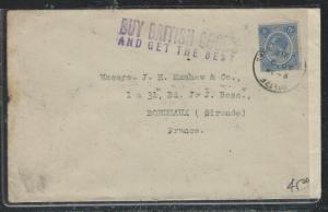 BRITISH HONDURAS (P1106B) 1926 KGV 5C SLOGAN CANCEL COVER TO FRANCE