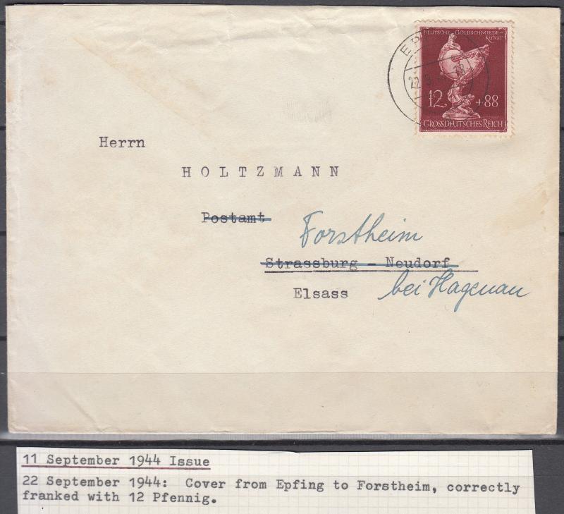 Germany - 22.9.1944 12pf+88 Goldsmith' Society as single franking (2072)