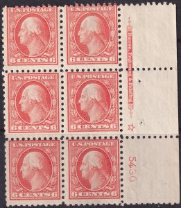 #429 Mint NH, Fine, Plate number block of 6, imprint, star (CV $875) (CV $105...