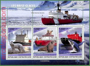 B1316 - Centrafricaine - ERROR MISPERF Stamp Sheet - 2023 - Ice Breakers, Transport-