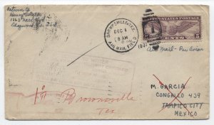 1931 Browsnville TX airmail field to Mexico return to sender cover [6525.400]