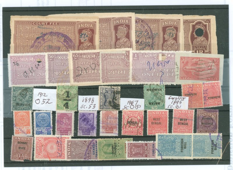 India  1895-1967 Mostly Revenue 32-unusual India, for the specialist, stamps (PS. Most catalog at .50c