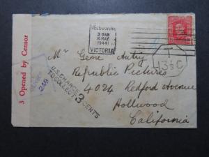 Australia 1944 Censor Cover to Gene Autry in Hollywood / 3c Due - Z10718