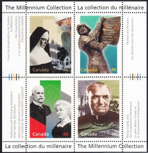 Canada 2000 MNH Sc #1823 Souvenir sheet of 4 46c Social Progress - Millenium