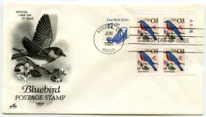 2478, 3c Bluebird, Artcraft, plate block, FDC