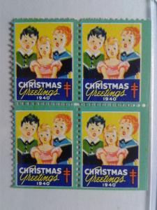 1940 CHRISTMAS SEALS BLOCK OF 4 MINT NEVER HINGED GEMS !! GREAT FIND !!