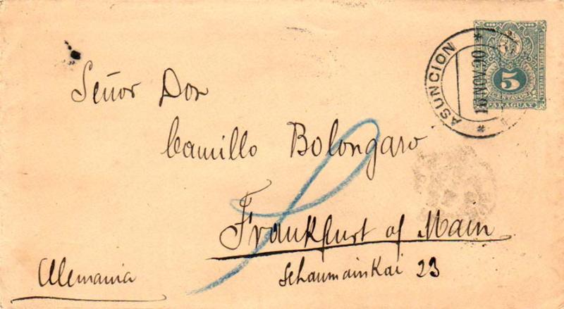 Paraguay 5c Seal of The Treasury Envelope 1890 Asuncion, Paraguay to Frankfur...