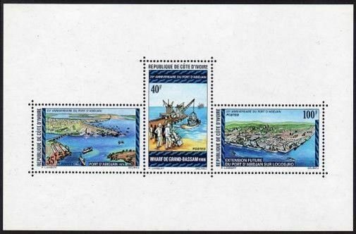 Ivory Coast 399 ac,MNH.Michel 473-475 Bl.5. Abidjan Harbor,Grand Bassam wharf,