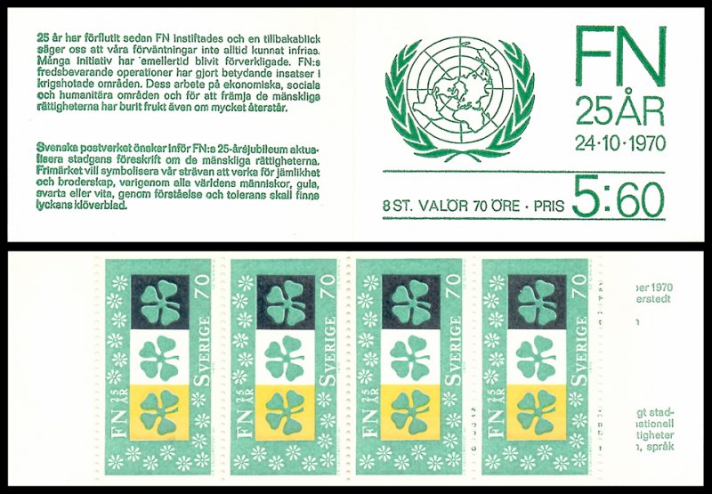 Sweden 870a MNH complete stamp booklet United Nations by Czeslaw Slania