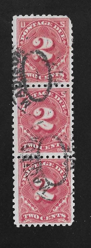 SC# J53a (2c)  Dusty rose, Wmk 190, perf 10, used strip of 3