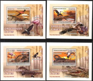 {240} Guinea Bissau 2008 Birds & Crocodiles 4 S/S Deluxe MNH**