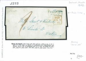 J215 1846 GB IRELAND Eire *PAID AT NAVAN* (Meath) Blue Postmark Cover Dublin