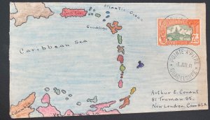 1941 Pointe A Pitre Guadeloupe Hand Painted Island Ca cover To New London CT Usa