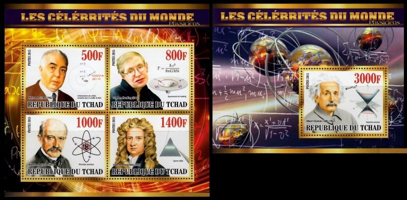 TCHAD CHAD 2015 SCIENCE EINSTEIN BOHR HAWKING NEWTON NOBEL PRIZE PLANCK [#1543P]