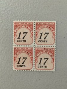 US SCOTT #J104 SUPERB MNH DULL GUM 17 CENT POSTAGE DUE STAMP, block of 4