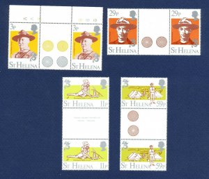 St. Helena - Scott 378-381 VFMNH Gutter Pairs - Boy Scouts - 1982 