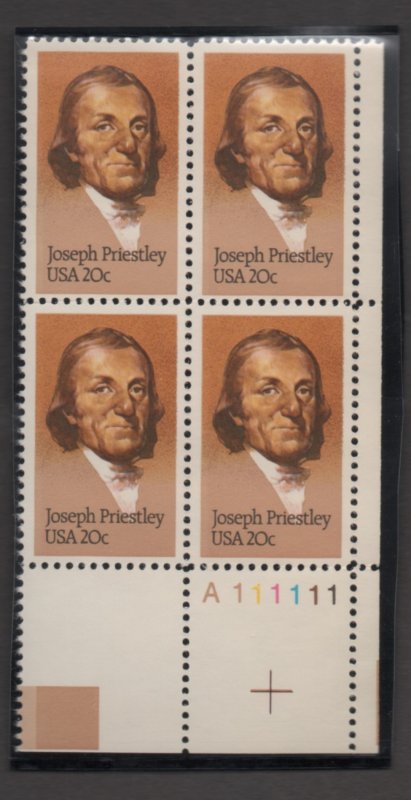 Scott # 2038 unused NH Plate Block of 4