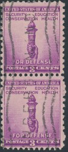 US 901 3 cent National Defense Issue; Used; Pair -- See details and scan