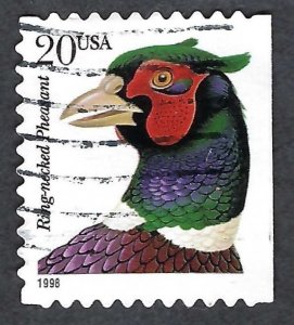 United States #3050 20¢ Ring-necked Pheasant (1998). Booklet single. Used.