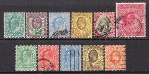 GB 1902-1911 E7 Group of 11 Stamps Values to 5sh Most Used