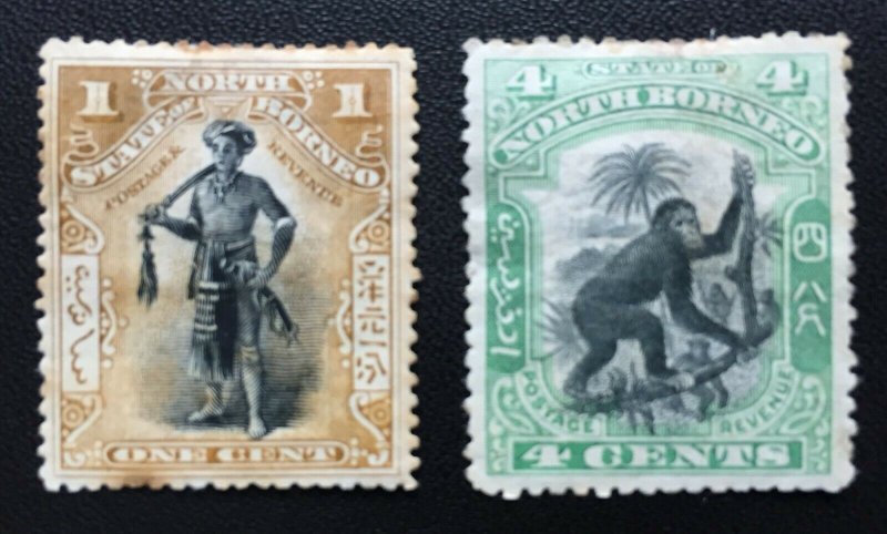 1897-1902 NORTH BORNEO 1c & 4c MH slight toning SG#92a & 98 NB2642