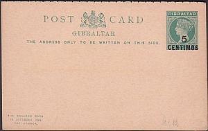 GIBRALTAR QV postcard & reply optd 5 CENTIMOS, fine unused