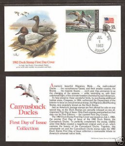 US Sc RW49 FDC 1982 $7.50 Canvasback Ducks VF      4;9