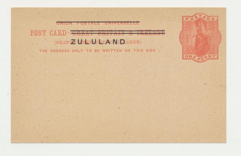 ZULULAND 1900 1d  CARD, VF UNUSED H&G#2 (SEE BELOW