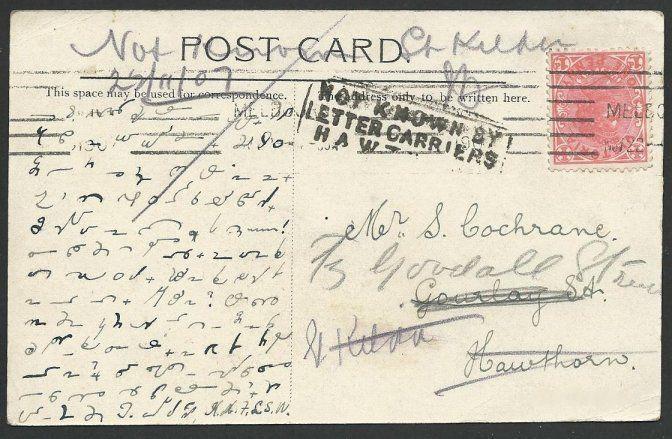 VICTORIA AUSTRALIA 1907 postcard NOT KNOWN BY / LETTER CARRIERS / HAWTHORN.