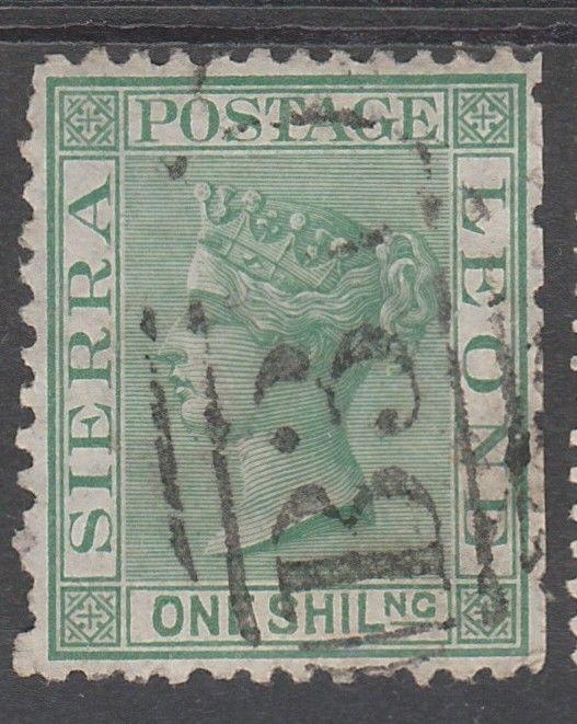 SIERRA LEONE 1872 QV 1/- WMK CROWN CC UPRIGHT PERF 12.5 USED 