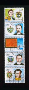 CUBA Sc# 3074a  LATIN AMERICAN HISTORY 1988 strip of 5 x5c  used cto