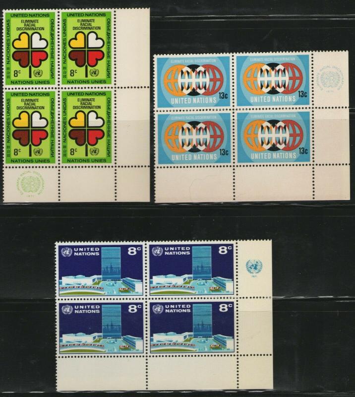 UN NY MNH Scott # 220-222 Racial Discrimination Inscription Blocks (16 Stamps)-1