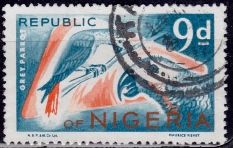 Nigeria, 1965-66, Gray Parrots, 9p, sc#191, used