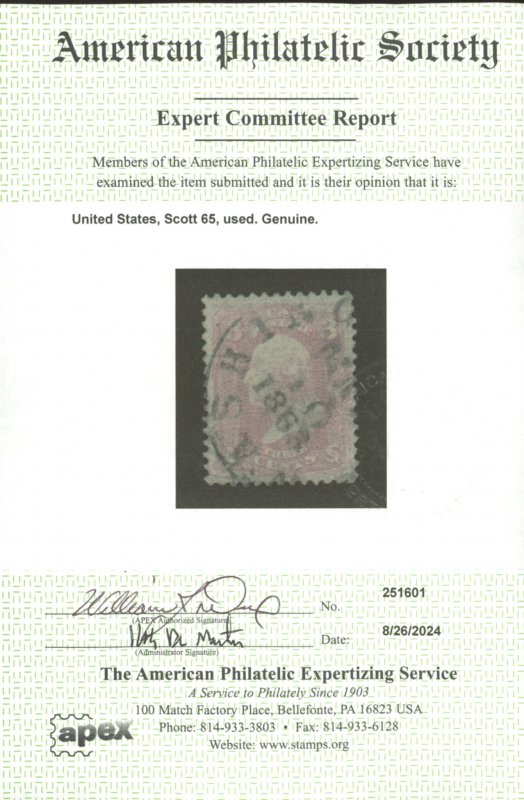 U.S. #65 USED WITH APS CERT