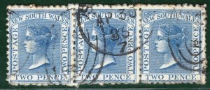 Australia States NSW QV Stamps STRIP OF THREE 4d 1885 Duplex/CDS Used XBLUE153