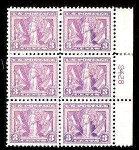 U.S. #537 MINT PL# BLOCK OF 6 OG NH