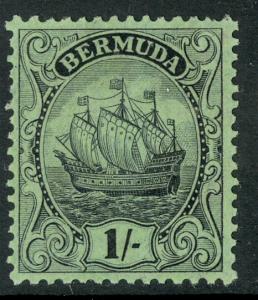 BERMUDA 1922-34 1sh Black on Emerald Paper CARAVEL SHIP Scott No. 92 MH