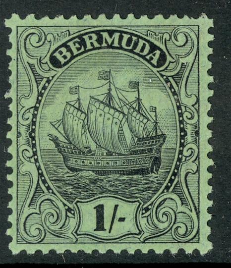 BERMUDA 1922-34 1sh Black on Emerald Paper CARAVEL SHIP Scott No. 92 MH