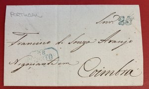 Portugal, 1851 Stampless Cover with Letter, Sent from Porto to Coimbra