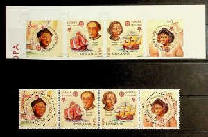 ROMANIA Sc 4750 NH PERF+IMPERF STRIPS OF 2005 - COLUMBUS - EUROPA