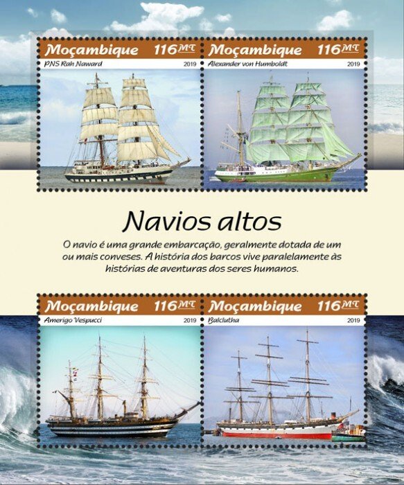 MOZAMBIQUE - 2019 - Tall Ships - Perf 4v Sheet - Mint Never Hinged