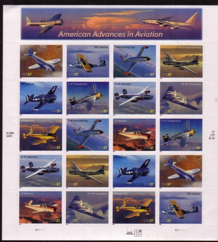 US #3916-25 37c American Advances in Aviation (MNH) CV$20.75