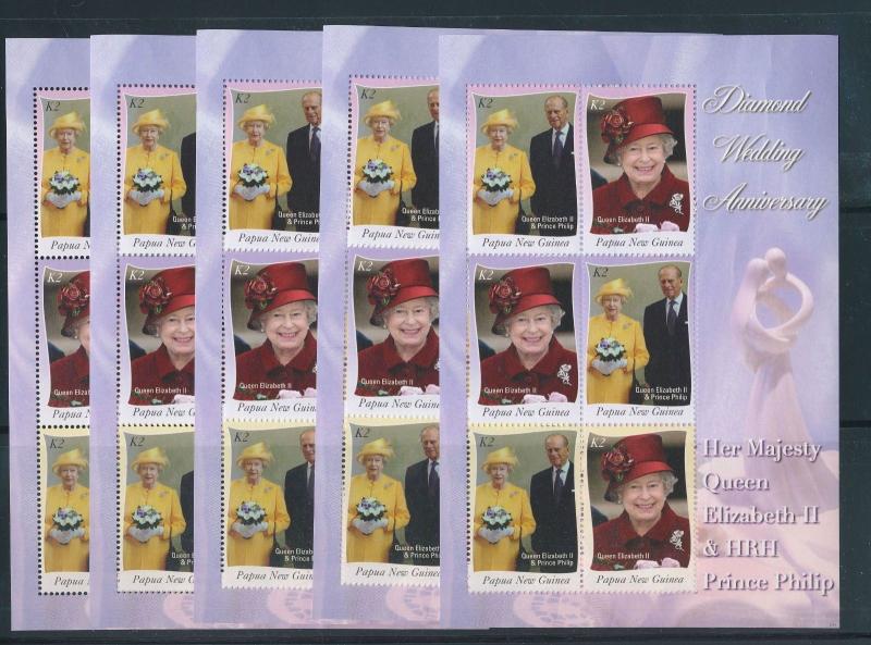 PAPUA NEW GUINEA PNG 2007 Royal Wedding QE2 MNH Sheets-5 of Each(10 Items)Pap180