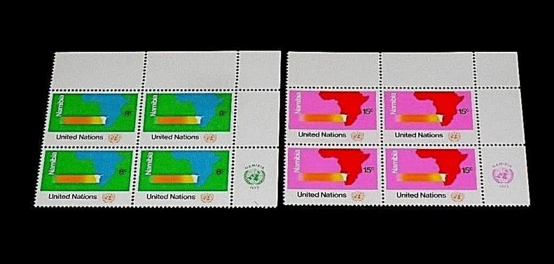 U.N. 1973, NEW YORK #240-241, NAMIBIA. INSC. BLKS/4, NICE!! LQQK!!