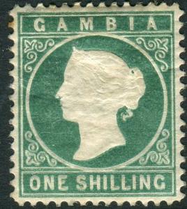 GAMBIA-1880-1 1/- Green SIDEWAYS WATERMARK average mounted mint example Sg 19a