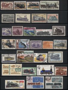 Worldwide 29 Different TRAIN / Locomotive stamps from 19 countries F-VF