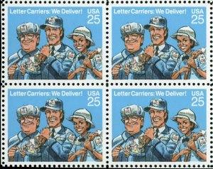 1989 Letter Carriers Block Of 4 25c Postage Stamps, Sc# 2420, MNH, OG