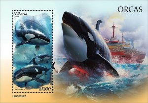 LIBERIA- 2023 - Orcas - Perf Souv Sheet - Mint Never Hinged