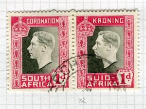 SOUTH AFRICA; 1937 early GVI Coronation issue fine used 1d. Pair 